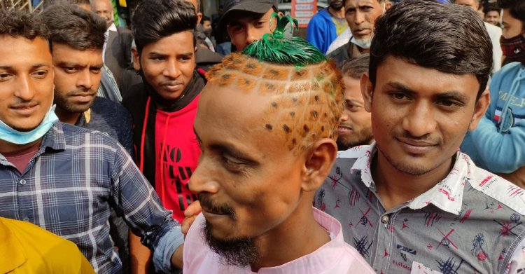 আনারসের আদলে চুল কেটে নির্বাচনী প্রচারণায় সমর্থক