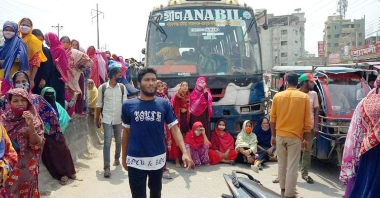 ঢাকা-নারায়ণগঞ্জ সড়কে শ্রমিক অবরোধ, ৭ কিমি যানজট