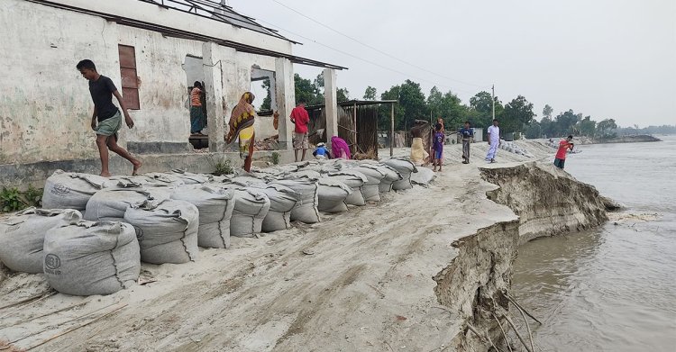 সিরাজগঞ্জে যমুনার পানি কমলেও বেড়েছে ভাঙন