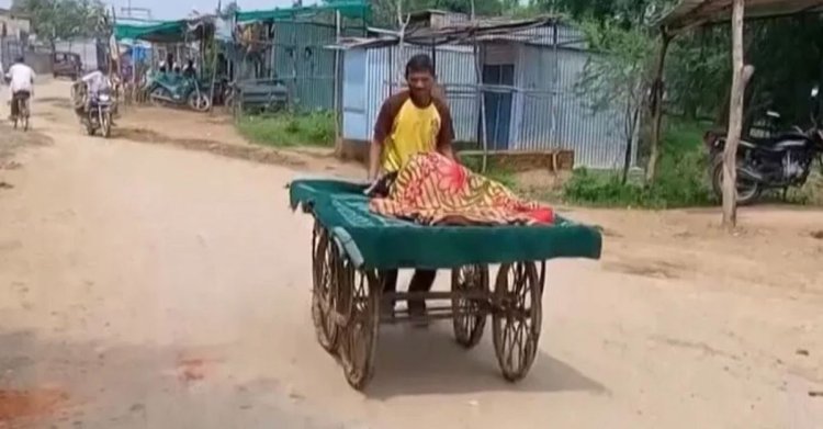  অন্তঃসত্ত্বা স্ত্রীকে ঠেলা গাড়িতে করে হাসপাতালে নিলেন স্বামী