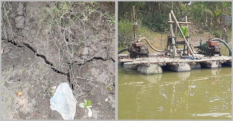 খাল থেকে ড্রেজার দিয়ে বালু উত্তোলন, জমি-বাড়িঘর ধসের শঙ্কা