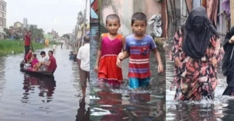 নারায়ণগঞ্জের ডিএনডি এলাকায় ভারী বর্ষণে জলাবদ্ধতা, এলাকাবাসীর ভোগান্তি