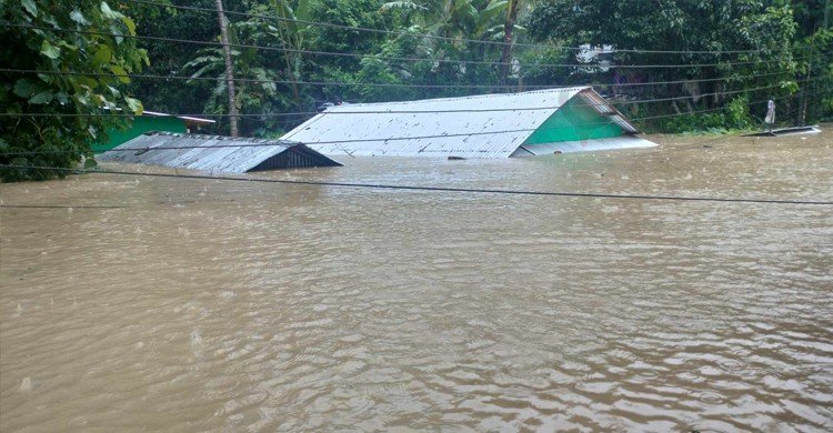 সাঙ্গুর পানিতে ডুবছে ঘরবাড়ি, গাছ পড়ে রুমা-থানচি যোগাযোগ বিচ্ছিন্ন