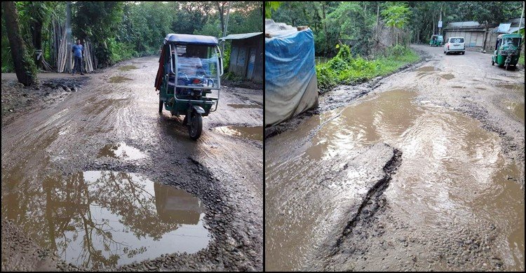 সড়কে ছোট-বড় গর্ত, দুর্ভোগ